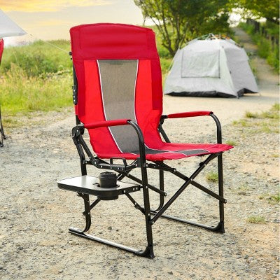  Camping Directors Chair, Heavy Duty With Side Table,Oversized Rocking Chair Outdoor With Pocket For Beach, Folding Chair That Rocks-Cuddlewood
