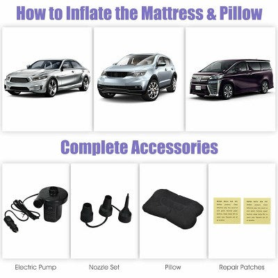  Costway Inflatable Car Air Backseat Mattress Flocking Travel SUV Camping Pad Pill & Pump