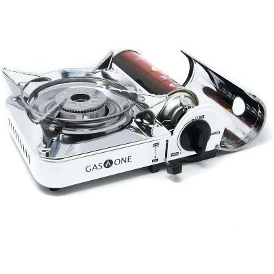  GasOne GS-800 Emergency Gear Camping Mini Butane Portable Gas Stove With Carrying Case, Stainless Steel, White