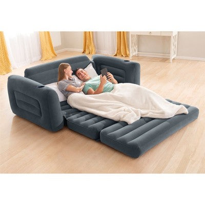  Intex Queen Size Inflatable Pull-Out Sofa Bed Sleep Away Futon Couch, Dark Gray