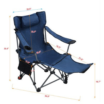  YUHAO Foldable & Portable Camping Chair With 3-Level Reclining Adjustment - Side Pockets, Cup Holder & Carry Bag - Dark Blue