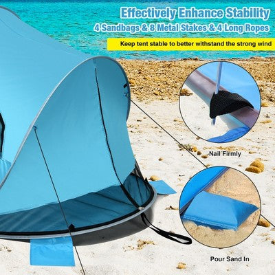  Costway Pop Up Beach Tent Anti-UV UPF 50 Plus Portable Sun Shelter For 3-4 Person