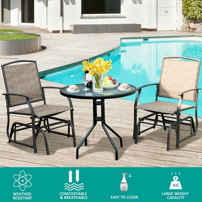  Costway 2PCS Patio Swing Single Glider Chair Rocking Seating Steel Frame Garden Brown