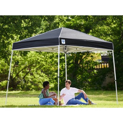  Z-Shade Angled Leg Canopy Tent With Push Button Locking System And 4 Pack Of 5 Pound Plastic Concrete Filled Leg Weight Plates, Black