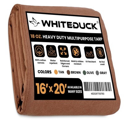  White Duck Canvas Tarp Outdoor Heavy Duty Water-Resistant Tarpaulin Cover, 18 Oz Loomstate Cotton With Stainless Steel Grommets
