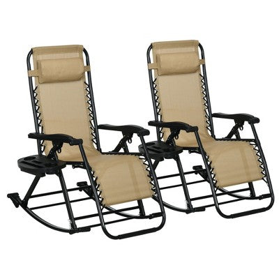  PAGED Folding Chaise Lounge Chairs Reclining Zero Gravity Lounge Rocker With Pillow, Cup Holder For Yard, Beach, Picnics, Deck