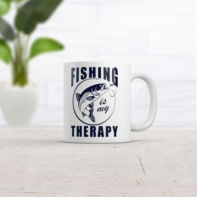  Crazy Dog Fishing Is My Therapy Mug Funny Sarcastic Fish Graphic Novelty Coffee Cup-11oz