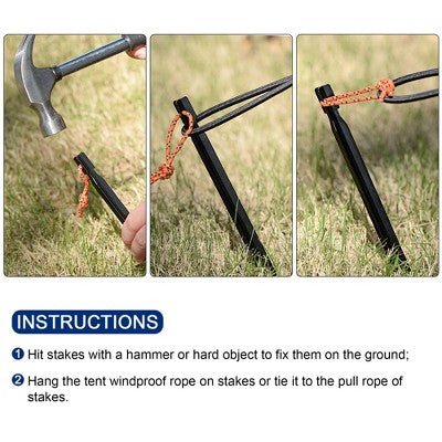  Unique Bargains Tent Stakes Y-Beam Camping Pegs With Pull Rope Aluminum For Tarp 6 Pcs