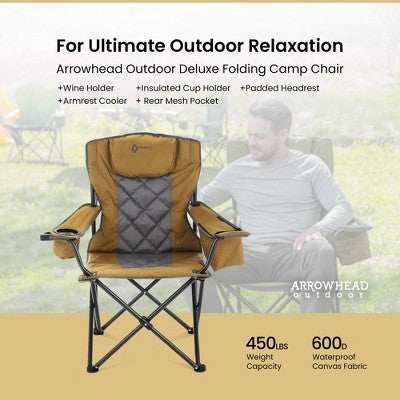  Arrowhead Outdoor Portable Folding Camping Quad Chair W/ 6-Can Cooler, Heavy-Duty Carrying Bag, Supports Up To 450lbs (Wrangler Brown)