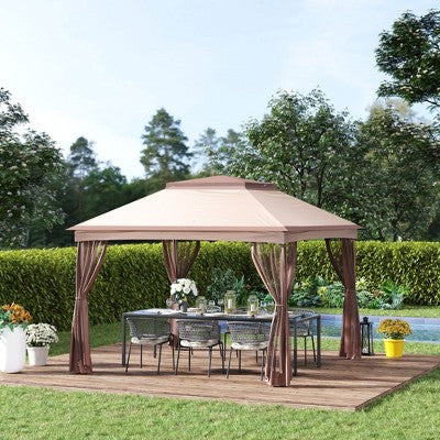  Outsunny 11' X 11' Pop Up Gazebo Outdoor Canopy Shelter With 2-Tier Soft Top, And Removable Zipper Netting, Event Tent With Large Shade, And Storage Bag For Patio, Backyard, Garden