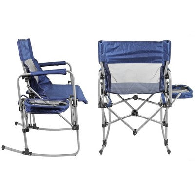 Zenithen Rocking Director Folding Chair With Side Table, Navy Blue