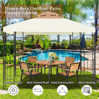  Tangkula 2-Tiers 10'x10'Outdoor Canopy Gazebo Art Steel Frame Party Patio Large Canopy Gazebo W/Netting