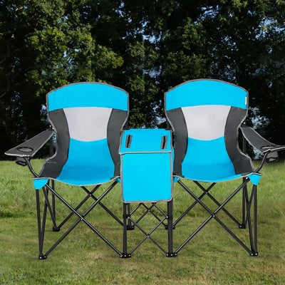  Costway Portable Folding Camping Canopy Chairs W/ Cup Holder Cooler Outdoor Blue