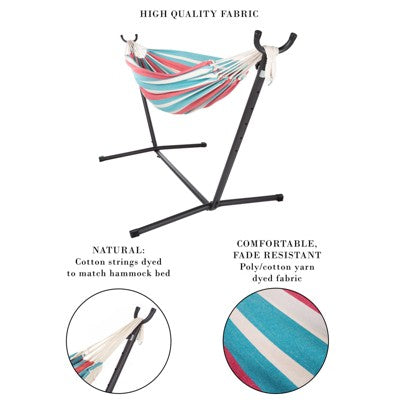  Pure Garden 2-Person Hammock With Stand, 450lb Weight Capacity, Blue/Red Stripe