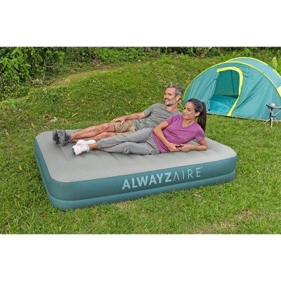  Bestway AlwayzAire 14" Inflatable Air Mattress 2 Person Queen-Sized Indoor Bed With Rechargeable USB Electric Built-In Pump, Gray