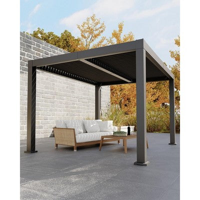  All-Aluminum Louvered Pergola, Outdoor Pergola With Adjustable Louvered Roof, Reinforced Aluminum Frame, Integrated Drainage System, Gray