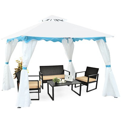  Tangkula 2 Tier 10'x10'Patio Steel Gazebo Outdoor Canopy Tent Steel Frame Shelter Awning W/Side Walls For Patio Yard Garden