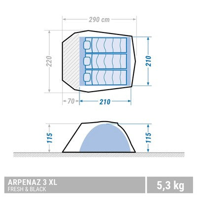  Decathlon Quechua Quechua Arpenaz 3XL Fresh & Black Waterproof Camping Tent 3 Person