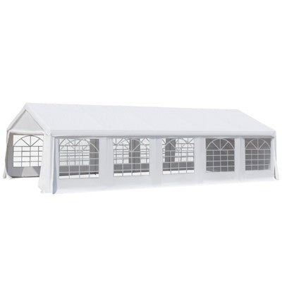  Outsunny Large Outdoor Carport Canopy Party Tent With Removable Protective Sidewalls & Versatile Uses, White
