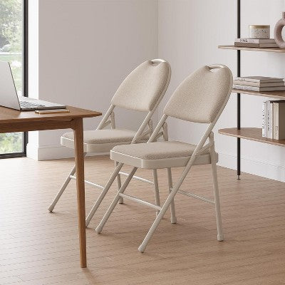  Folding Chairs 2 Pack. Metal Chair With Cushion, Non-Slip Feet Pads, Linen Party Chairs For Indoors And Outdoors Meeting And Dining Room