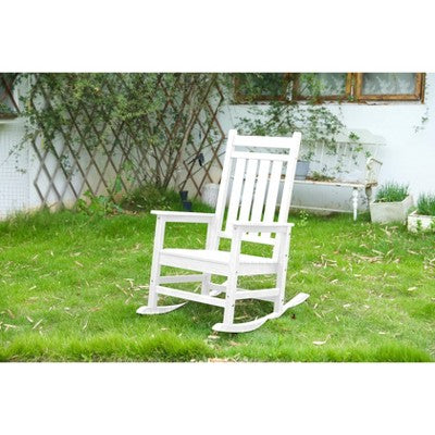  Gulches Outdoor Portable Chairs - Oversized White Rocking Chair With Wood-Texture, All-Weather Porch Rocker