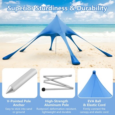  Costway 20 X 20 FT Beach Sunshade Canopy UPF50+ With Carry Bag & 8 Sandbags & Shovel