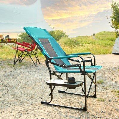  Camping Directors Chair, Heavy Duty With Side Table,Oversized Rocking Chair Outdoor With Pocket For Beach, Folding Chair That Rocks-Cuddlewood