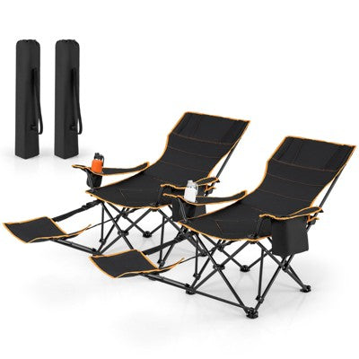  Tangkula Portable Folding Camping Chair 2-in-1 Reclining Camping Chair With Removable Footrest 2-Position Adjustable Backrest Cup Holder