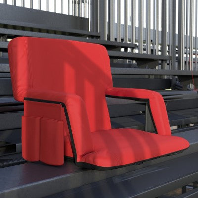  Emma And Oliver Extra Wide Portable Stadium Chair With Reclining Padded Back & Seat, Lightweight Metal Frame With Armrests & Backpack Straps