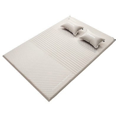  KingCamp Self-Inflating Double Mattress Sleeping Pad Mat With 2 Pillows For Camping, Backpacking, Hiking, Fishing, & Traveling, Beige