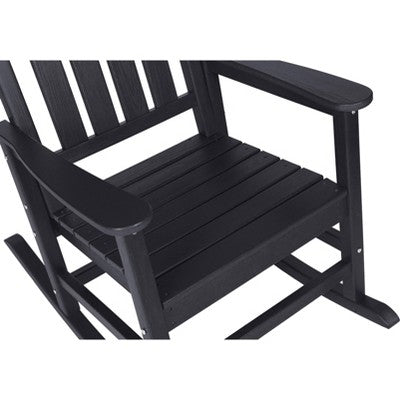  Gulches Outdoor Portable Chairs - Oversized Black Rocking Chair With Wood-Texture, All-Weather Porch Rocker