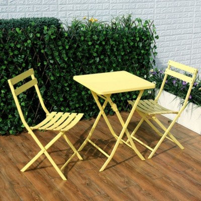  3 Piece Patio Bistro Set Of Foldable Square Table And Chairs, Yellow