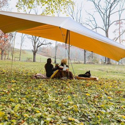  WHITE DUCK Sunshade Tarp – DYNATEK Canvas Outdoor Shelter With Poles, Ropes & Carry Bag – Water-Repellent, Weatherproof Shade Cover
