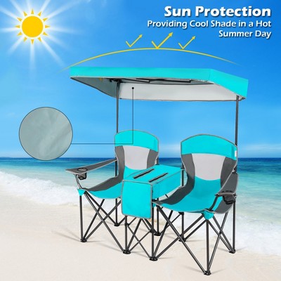  Costway Portable Folding Camping Canopy Chairs W/ Cup Holder Cooler Outdoor Turquoise