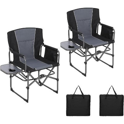  2PCS Portable Folding Camping Chair,Directors Chairs With Side Table,Drink Holder,Durable Armrests