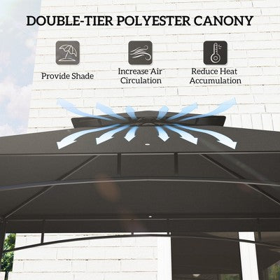  Aghana Digitals Dark Gray 2-Tier BBQ Grill Gazebo With 2 Side Shelves, Storage Baskets, Ceiling