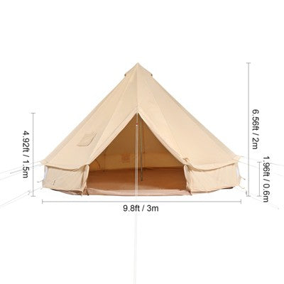  VEVOR Canvas Bell Tent, 4 Seasons 3 M/9.8ft Yurt Tent, Canvas Tent For Camping With Stove Jack, Breathable Tent Holds Up To 4 People