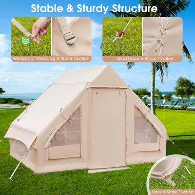  Costway Inflatable Camping Tent 2-6 People Cotton Glamping Tent For Family Camping