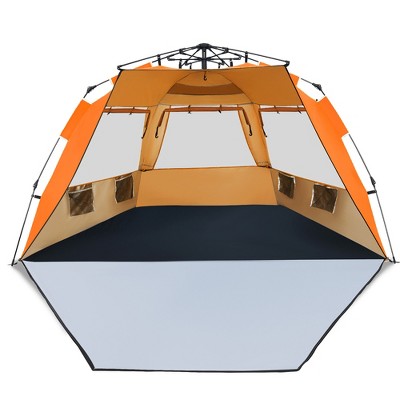  Costway 3-4 Person Easy Pop Up Beach Tent UPF 50Plus Portable Sun Shelter Orange/Blue
