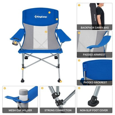  KingCamp Mesh Oversized Outdoor Folding Lounge Chair With Cupholder And Carry Bag For Camping, Sporting Events, Or Tailgating, 2 Pack, Blue/Grey