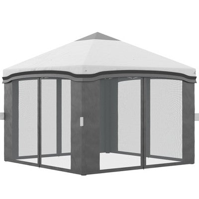  Outsunny 10' X 10' Pop Up Canopy With Nettings, Foldable Party Tent With Wheeled Carry Bag And 4 Sand Bags