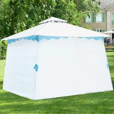  Costway 2 Tier 10'x10' Patio Gazebo Canopy Tent Steel Frame Shelter Awning W/Side Walls