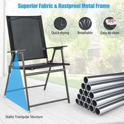  Tangkula 4PCS Patio Portable Metal Folding Chairs Dining Chair Set Poolside Garden