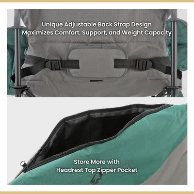  Arrowhead Outdoor XXL Folding Padded Camping Chair W/Cup & Wine Holder, Armrest Cooler, Support Up To 600 Lbs (Forest Green)