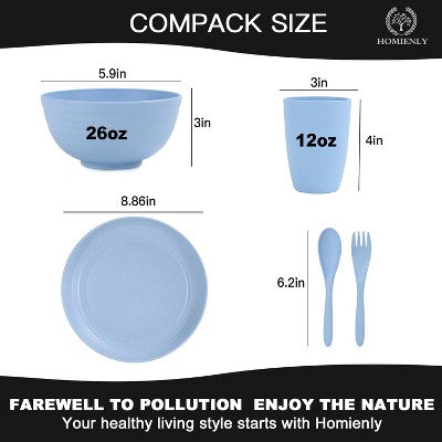  Itopfox 20-Piece Wheat Straw Dinnerware Set, Microwave & Dishwasher Safe Unbreakable Plates Bowls Cups Forks & Spoons For Kitchen, Camping, Parties