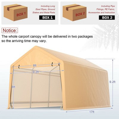  Costway 9x17 Ft Heavy Duty Carport Canopy PE Car Tent Steel Outdoor Garage Shelter