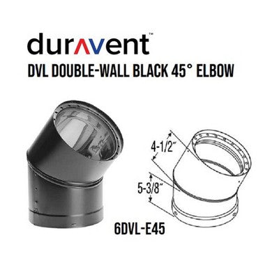  DuraVent 6DVL-E45 DVL Galvanized Steel/Stainless Steel Double Wall Wood Burning Stove 45 Degree Elbow Connector, 6 Inch Diameter