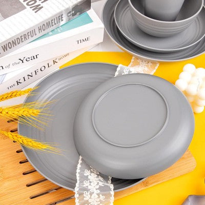 Itopfox 48-Piece Grey Wheat Straw Dinnerware Set Unbreakable Plates, Bowls, And Cups For 12, Dishwasher Safe, Perfect For Camping, BBQs & Gatherings