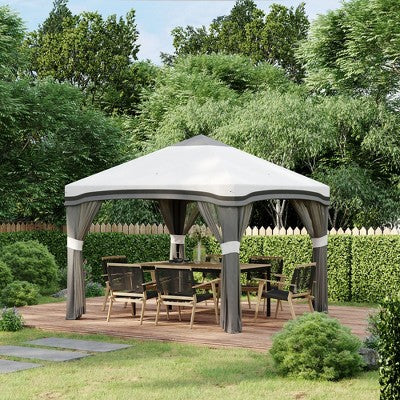  Outsunny 10' X 10' Pop Up Canopy With Nettings, Foldable Party Tent With Wheeled Carry Bag And 4 Sand Bags