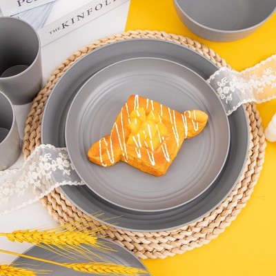  Itopfox 48-Piece Grey Wheat Straw Dinnerware Set Unbreakable Plates, Bowls, And Cups For 12, Dishwasher Safe, Perfect For Camping, BBQs & Gatherings